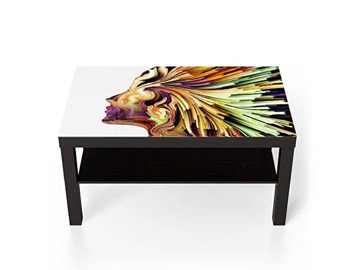 DEQORI Glastisch schwarz groß 90x50 cm Motiv Originelles Frauenprofil ausgefallener Beistelltisch aus Glas Hochglanz Couchtisch fürs Wohnzimmer moderner Couch Tisch mit Design