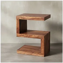 KADIMA DESIGN Beistelltisch "S" Cube NAKO: Sheesham-Holz, S-Form, 44x30 cm, 60 cm Höhe, handgefertigt.