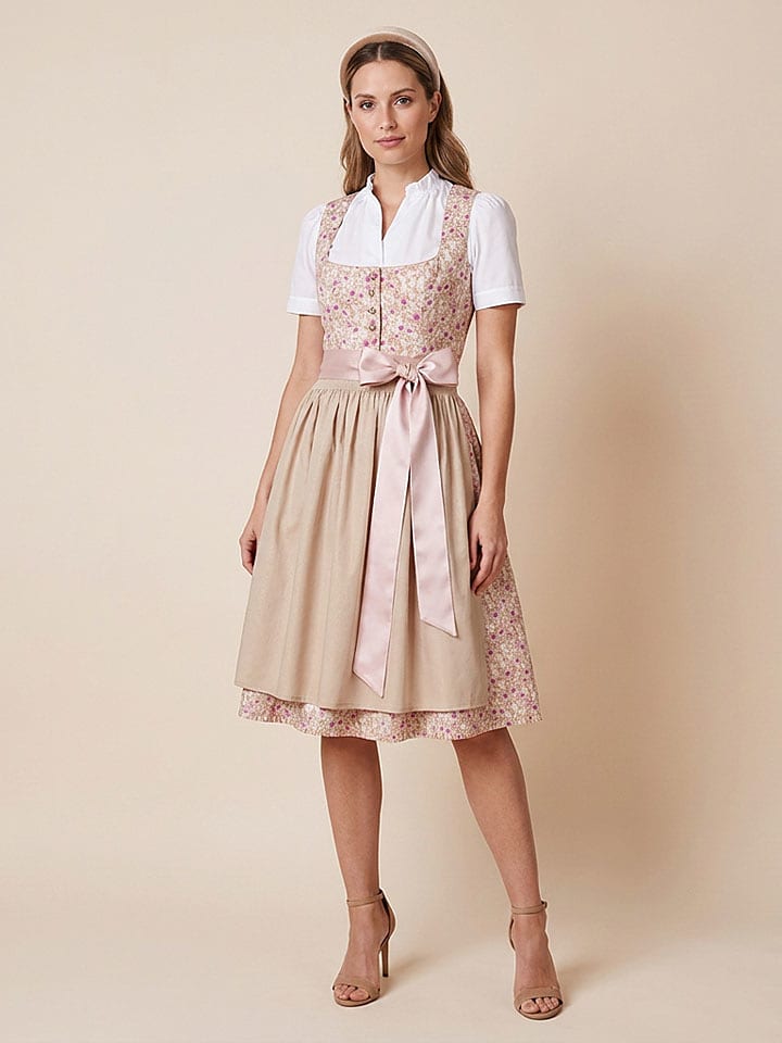 Alpenfee Dirndl "Coco" in Beige/ Rosa - 46