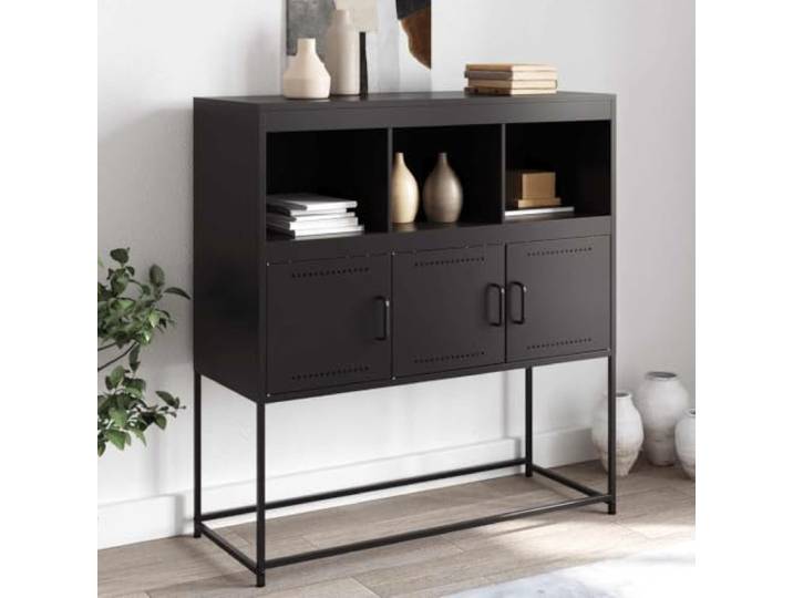 Jkghdrt Sideboard Schwarz 100,5x39x107 cm Stahl Kratzfest, stabil, glatte Oberfläche, vielseitig nutzbar, Wandmontage empfohlen