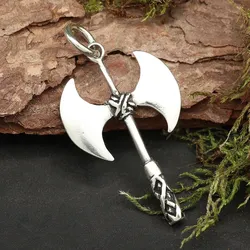 Drachensilber Doppelaxt Schmuck Kettenanhänger  925 Silber - Silber