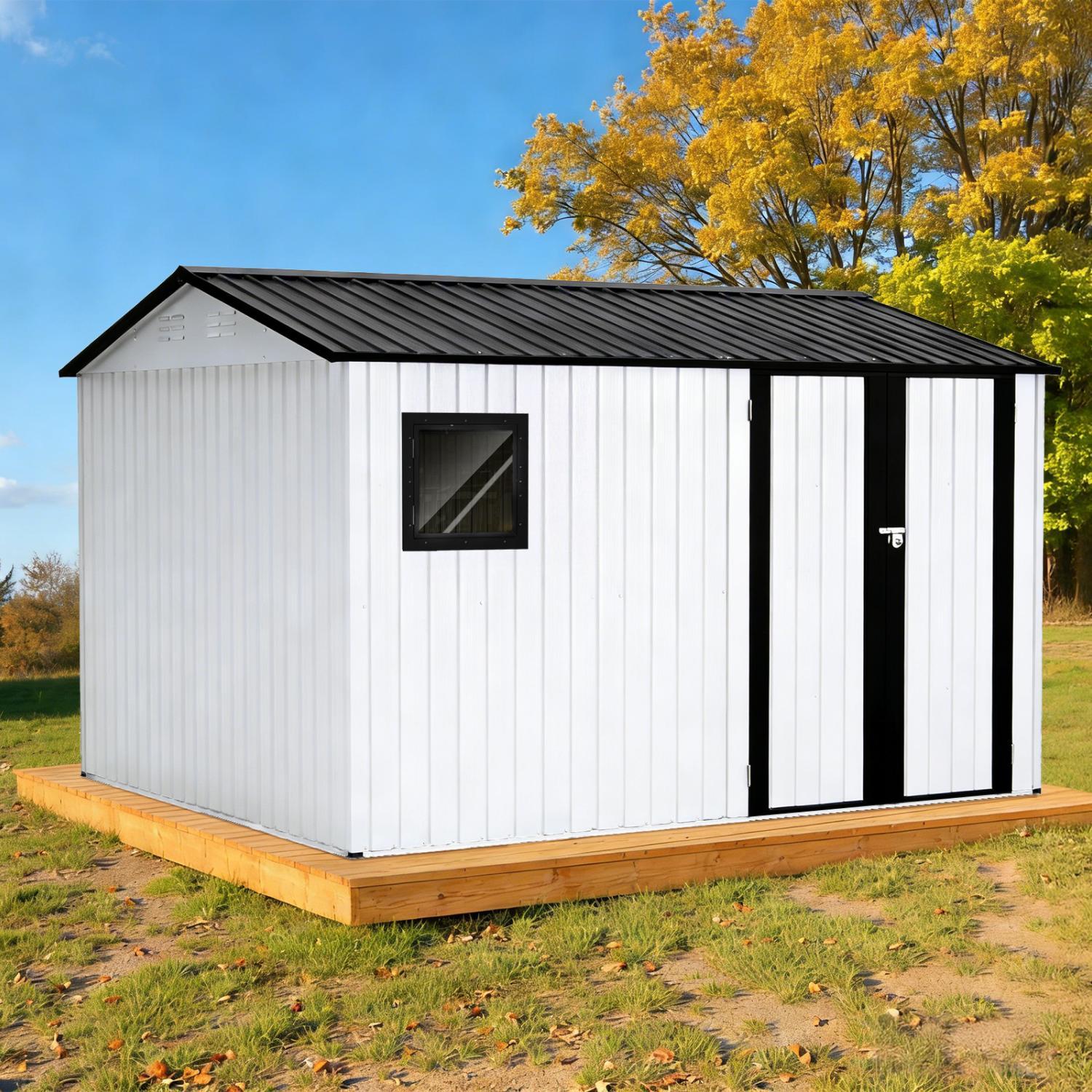 HOMAVO Gerätehaus Metall mit Pultdach, Gartenhaus Metall mit Fundament, 323.2× 246 × 202 cm, ideal für Garten, Terrasse oder Rasen