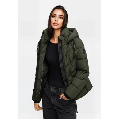Winterjacke MARIKOO "Sahnemausii", Damen, Gr. XXL, grün (schwarz olive), Obermaterial: 100% Polyester. Futter: 100% Polyester. Wattierung: 100% Polyester. Ärmelfutter: 100% Polyester, Bündchen, Jacken Winterjacke, mit abnehmbarer Kapuze und hohem...