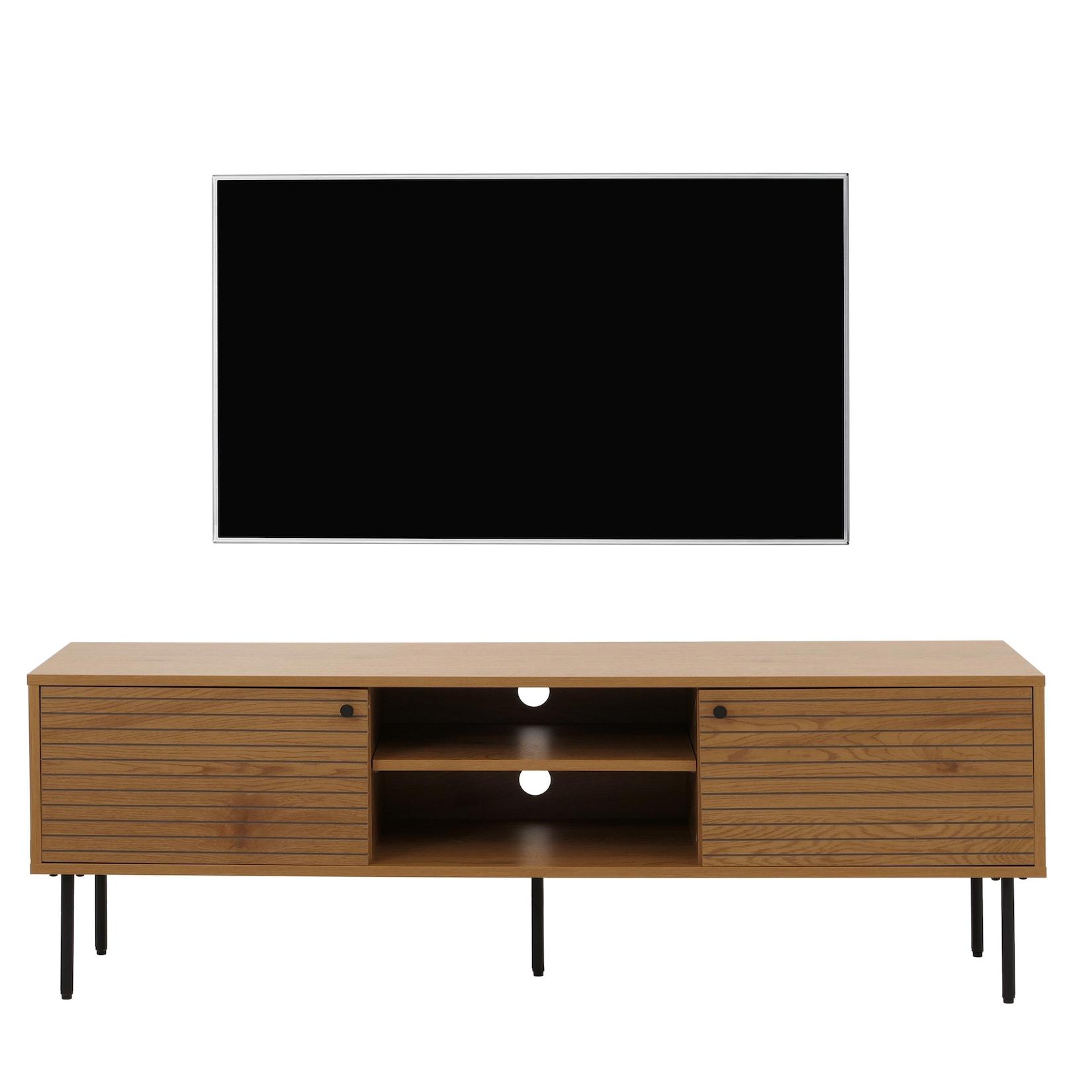 TV-Rack MCW-N78, Lowboard TV-Schrank, skandinavischer Stil Metall Holz Melamin MVG 50x150x40cm ~ natur