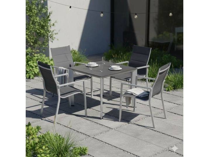 OUTLIV. Melbourne Gartenmöbel-Set M (4 Plätze) mit Kettler Tisch 95x95cm Dunkelgrau Hellgrau