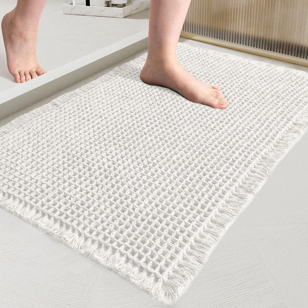 Wit Badmat met Sneldrogend Wafelpatroon - 60 x 90 cm