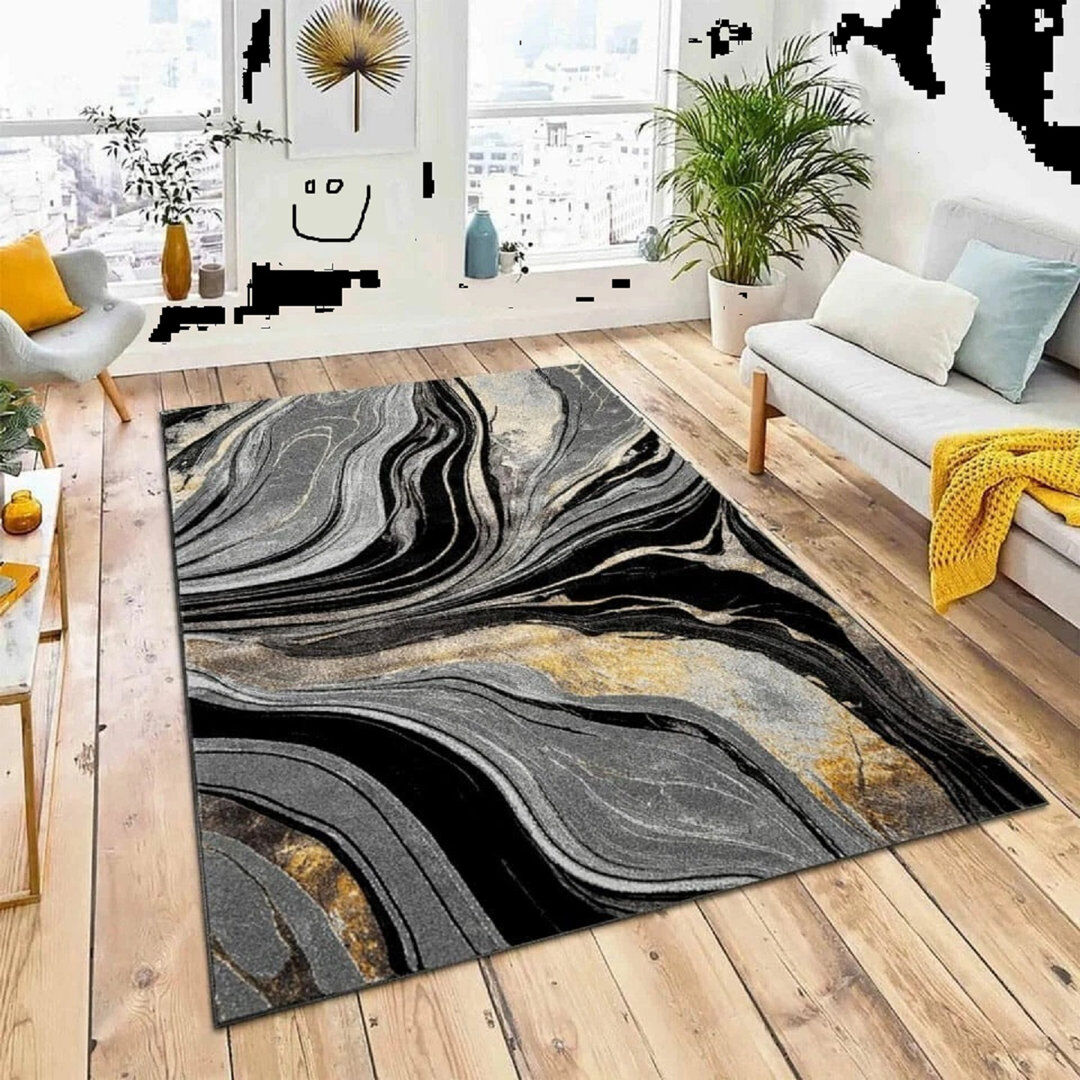 East Urban Home Abstract Flokati Area Rug Yellow Rectangle 120 x 170 cm