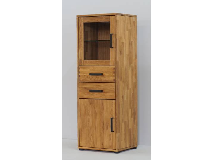 Vitrine Mido in Wildeiche massiv – Montierte Lieferung – 3%-Vorkasse-Rabatt