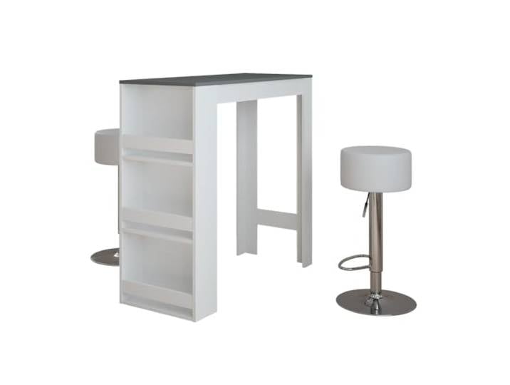 Vicco Bartisch-Set Repose , Weiß/Anthrazit 45 x 110 cm mit 2 Barhockern, mit Ablagefächern zur Aufbewahrung von Küchenutensilien
