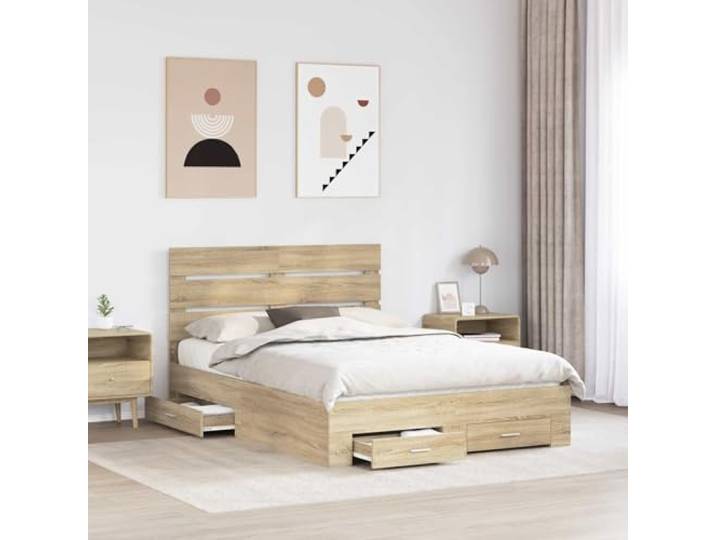 KTHLBRH Boxspringbett Eiche Sonoma 150 x 200 cm Technisches Holz, Schubladen inklusive, Kopfteil inklusive, modernes Design