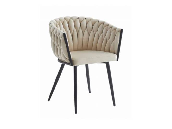 VBChome Stuhl Samtstoff Beige Gepolstert Geflochten Esszimmerstuhl & Wohnzimmerstuhl Modern Glamourösen Loft & Industrial Stil Komfortsitz mit Metallgestell