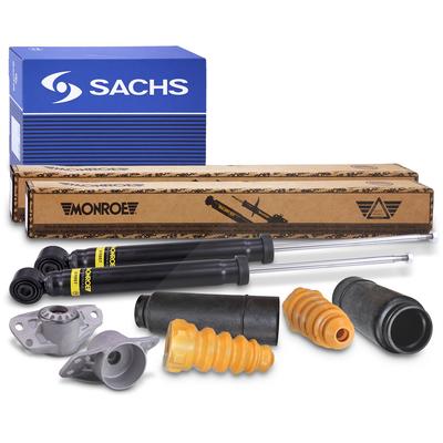 Monroe 2x Stoßdämpfer +Domlager +SACHS Staubschutzsatz hinten [Hersteller-Nr. 40669582] für Skoda, VW