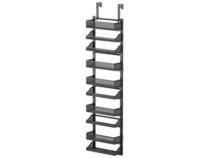 Étagère à épices suspendue sur porte 10 niveaux réglables - Acier robuste avec paniers ajustables - 154x41.5cm-Noir