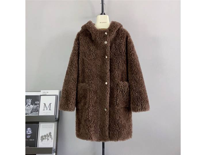 Pardessus à capuche en laine véritable pour femme, fourrure double face, fibre optique polyvalente, chaud, long, simple, élégant, peluche, Y-V, hiver, nouveau
