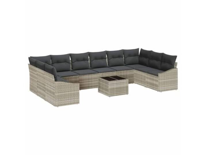 Makastle Poly Rattan Sofa-Set 11-Teilig 344 x 178,5 x 85 cm Hellgrau mit Kissen Sitztiefe 55 cm Sitzkapazität 10 Personen Maximale Tragkraft 955 kg 86 kg