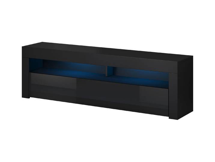 Feldmann-Wohnen Lowboard Mex (mit Klapptür, mit offenen Fächern, 1 St., moderne Optik, mit Klapptür, mit offenen Fächern), 140x33x50cm mit Klapptür schwarz Hochglanz