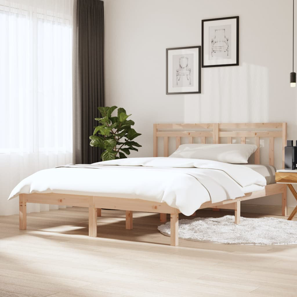 17 Stories Jaabir Solid Wood Bed Beige Double (4'6)