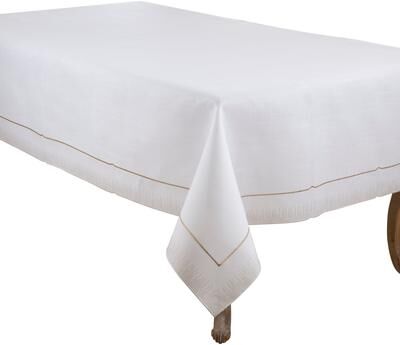 Saro Metallic Trim Tablecloth - Solid Tablecloth with Metallic Border and Textured Hem for Dining and Entertaining