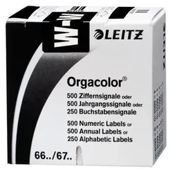 Leitz, Ordner Zubehör, Buchstabensignal Orgacolor "W", auf Rolle, schwarz Masse: (B)30 x (H)23 mm, auf Trägerbandrolle