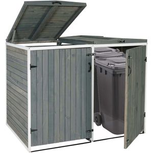 Mendler Mülltonnenbox HWC-H74, Holz, für 2 Mülltonnen bis 240 Liter, verriegelbar