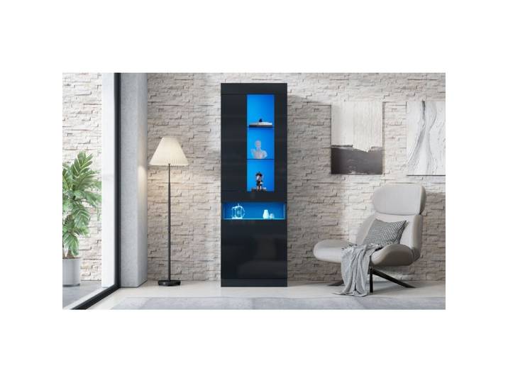 WOVREO Vitrine sur pied noire 50 x 40 x 180 cm avec éclairage LED USB et 2 étagères en verre