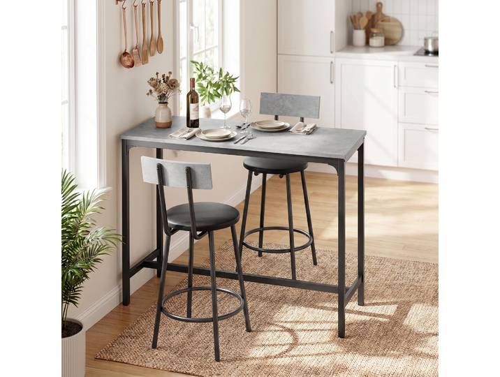 HOMCOM Ensemble Table Bar + 2 Tabourets Rembourrés Gris