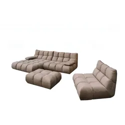 KAWOLA Sitzgruppe VIVIEN Ecksofa links Drehsessel Hockerbank Velvet sand