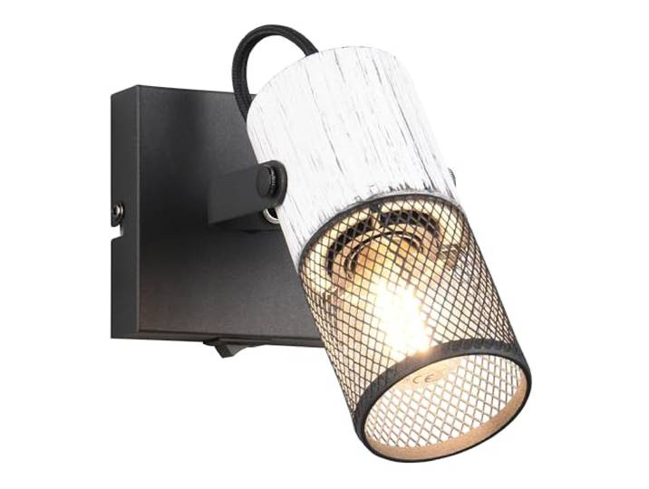 Trio Leuchten Wandspot Tosh 804370134, Metall Schwarz matt, Holz Weiß, exkl. 1x E27