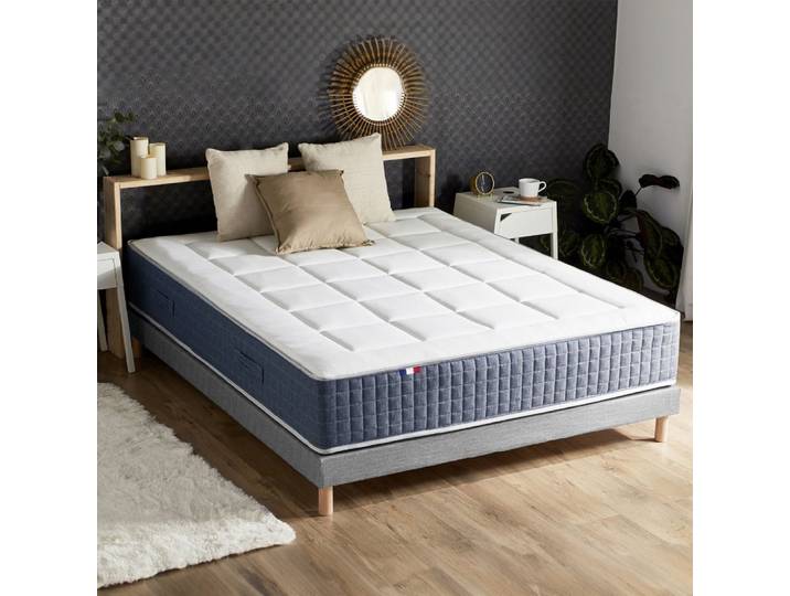 Ensemble matelas hybride sommier couette oreillers 140x190