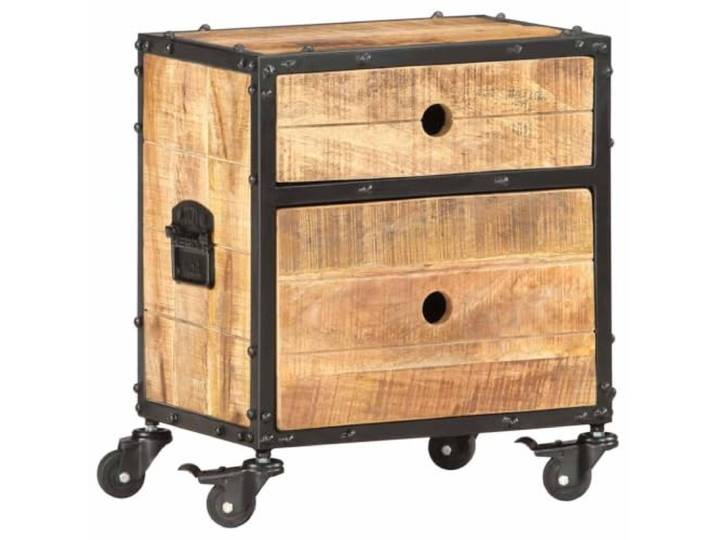 PUGYNBK Nachttisch, Holz, Mango, 40 x 30 x 50 cm 2 Schubladen, schwarz, industriell, Beistelltisch, Organizer
