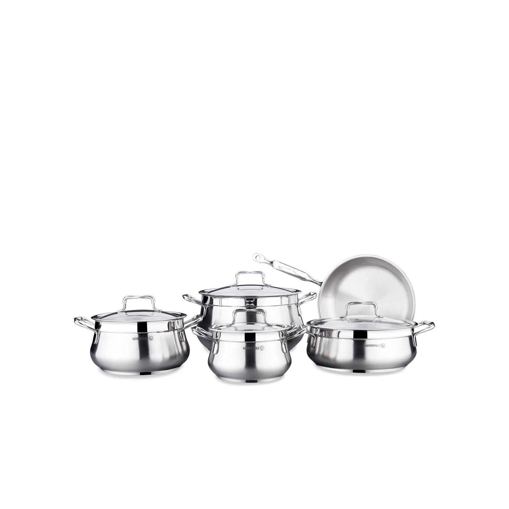 Korkmaz Estima Kochgeschirr-Set mit Glasdeckel - 9-teilig - Edelstahl