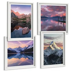 BILDER SET 4er Set - 50x50 cm & 40x60 cm Weißer Rahmen - Berglandschaften im Hintergrund