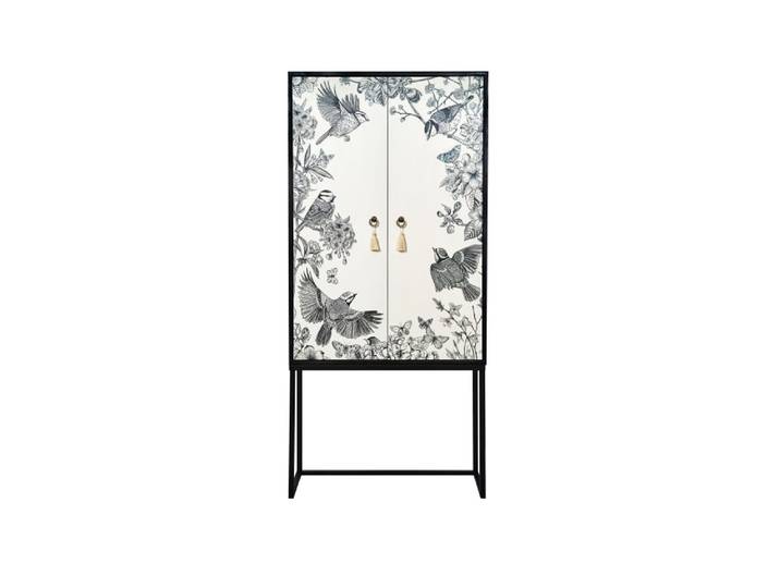 Buffet armoire 2 portes en MDF imprimé blanc grisâtre et noir