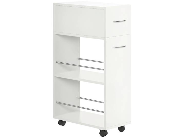HOMCOM HOMCOM Carrito de Cocina Verdulero con 1 Cajón y 2 Estantes Abiertos Carro Auxiliar con Ruedas 25x50x85 cm Blanco