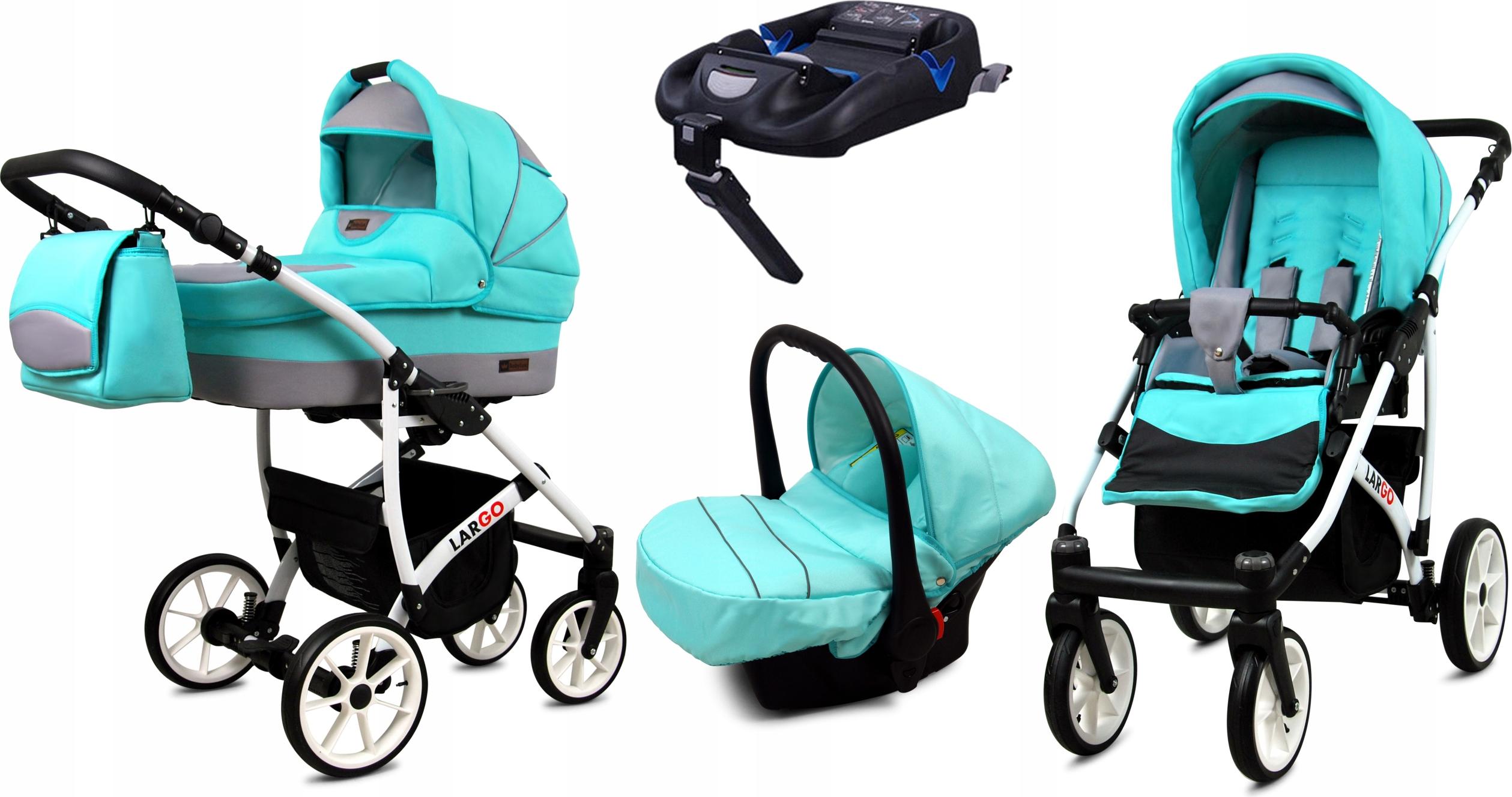 BabyLux Largo | 4in1 Kinderwagen Set | Mint | Kombikinderwagen | Kinderwagenset | Isofix-Basiss