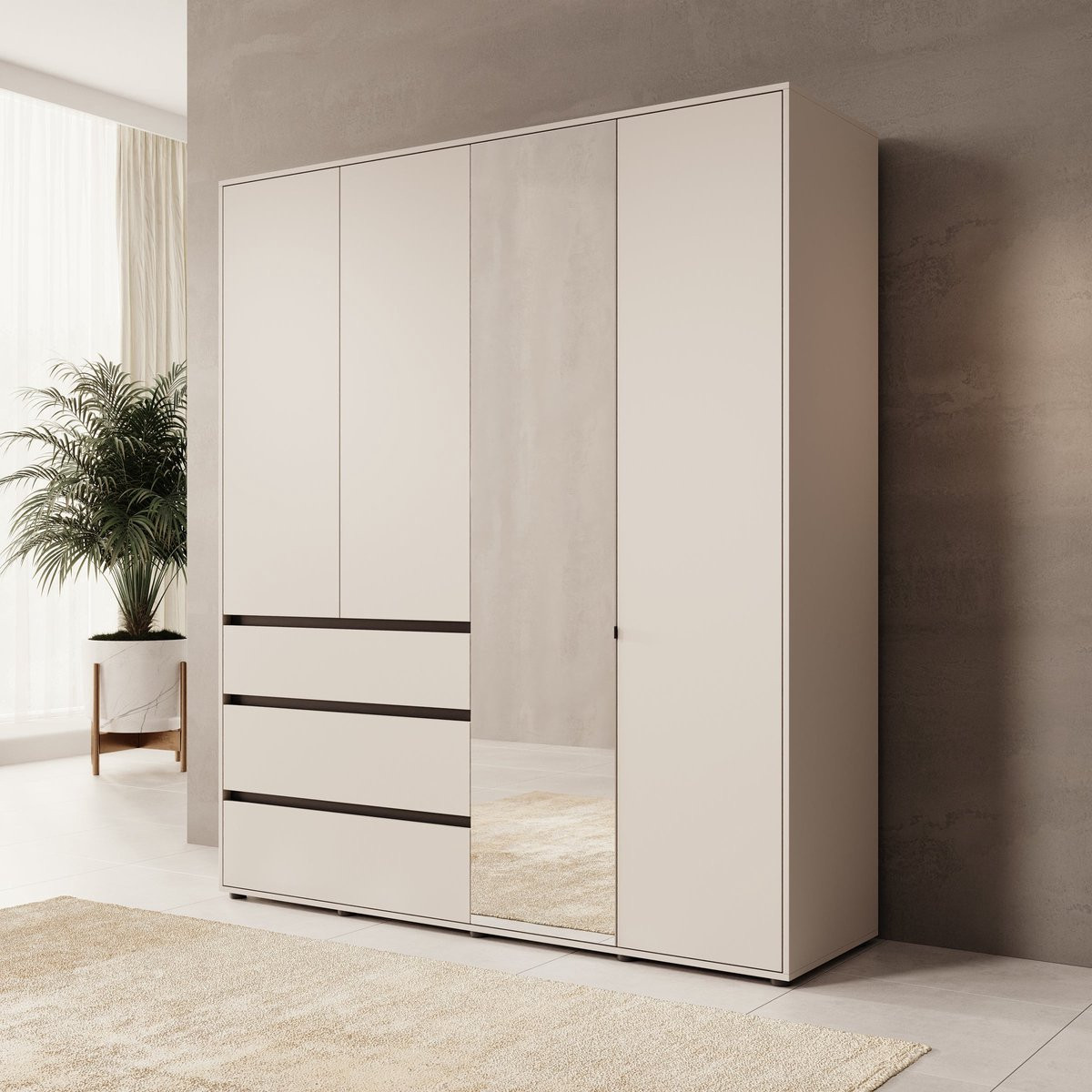 Meubella Cirelle Kledingkast 4-deurs Beige B/D/H: 183 x 55 x 211 cm