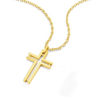 Kette mit Anhänger POLICE "Framed Kreuz", goldfarben, Halsketten, Herren, Edelstahl, L: 55 B: 3mm, B:3mm