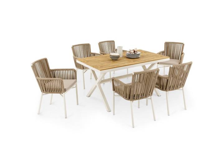 GARTENMÖBEL SET AFUERA 7er Set weiß, champagne