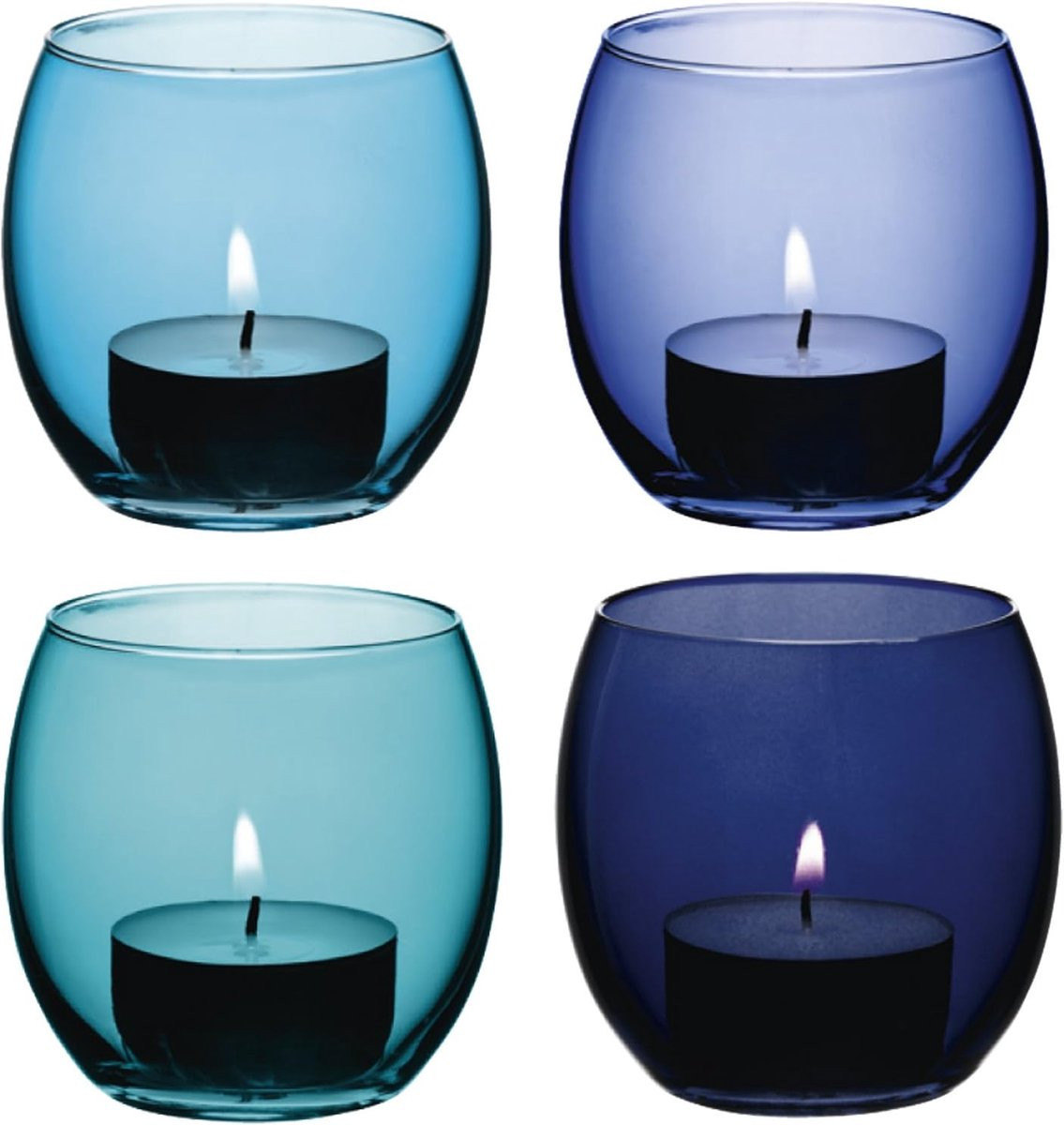 Set van 4 blauwe waxinelicht houders van kristalglas