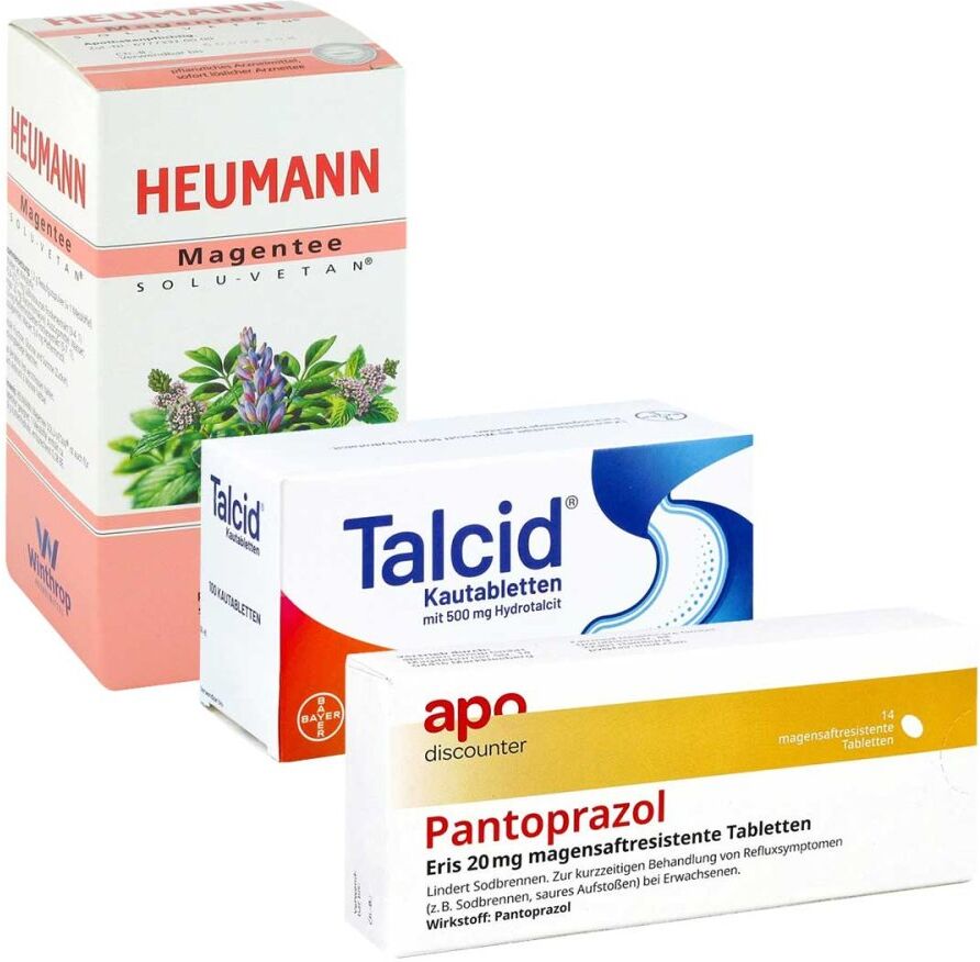 apodiscounter Talcid + HEUMANN Magentee + Pantoprazol bei Sodbrennen