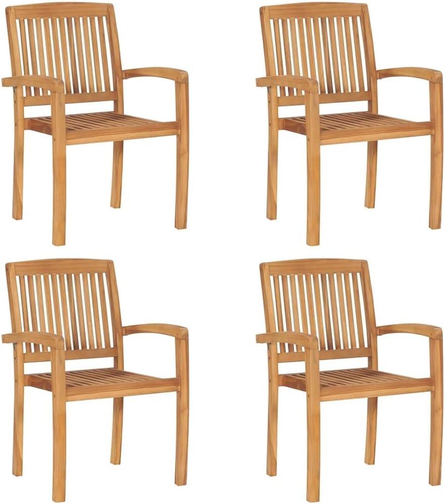 Set aus 4 stapelbaren Gartenstühlen mit Kissen aus massivem Teakholz für Esszimmer, Terrasse, Balkon und Garten