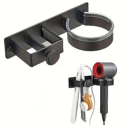 Wandmontierter Organizer für Haarwerkzeuge, Badezimmer-Aufbewahrungshalter ohne Bohren für Haartrockner und Glätteisen Lockenstab, leichter 300 g Haar-Accessoire-Ständer mit Handtuchhaken, passt zu