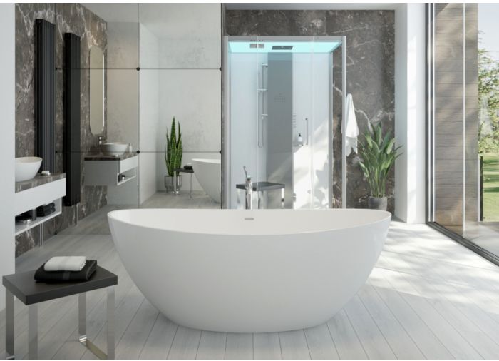 Hoesch Namur freistehende Badewanne 4400.010305 weiss, Solique, 170 x 75 cm, verchromt