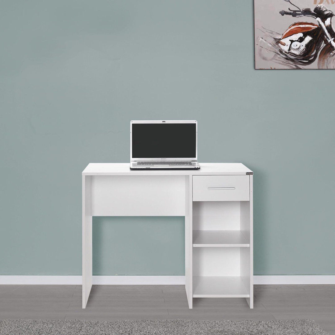 17 Stories Matt White Study Desk with Drawer & Shelves White