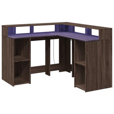 Helloshop26 - Schreibtisch Tisch Arbeitsplatz Computermöbel Arbeitszimmer und LED-Leuchten Eichenholzwerkstoff braun 02_0023793