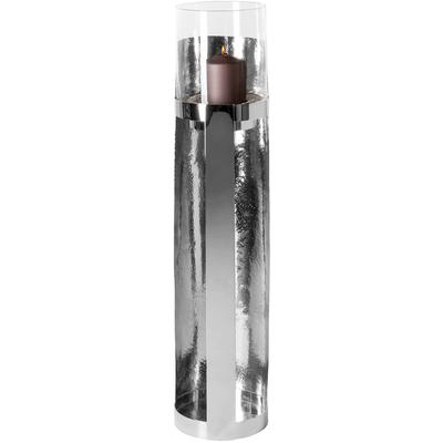 Windlicht FINK "MANIAC", silber (silberfarben), H:87,5cm Ø:17cm, Edelstahl, Glas, Kerzenhalter, Windlicht, Kerzenhalter, Säule aus Edelstahl, mit Glaszylinder