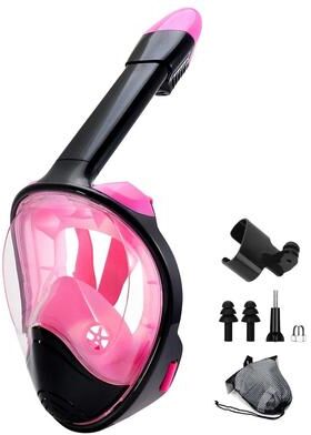 Uplift Essentials Full Face Snorkel Mask With Detachable Camera Mount Wide View AntiFog AntiLeak For Youth And Adults pinkblack l xl