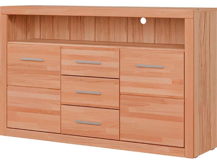 OTTO home Sideboard Ribe,130cm breit,80cm hoch,Oberplatte Holz massiv,6 Fächer, Holz massiv, Holzwerkstoff, Metall Griffe,2 Türen,3 Schubladen