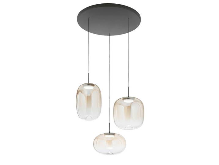 Led-Hängeleuchte Brio, Cognac, Metall, Glas, rund, 200 cm, DIN EN ISO 9001, Farbwechsler, beliebig kürzbar, Lampen & Leuchten, Innenbeleuchtung, Hängeleuchten, Pendelleuchten