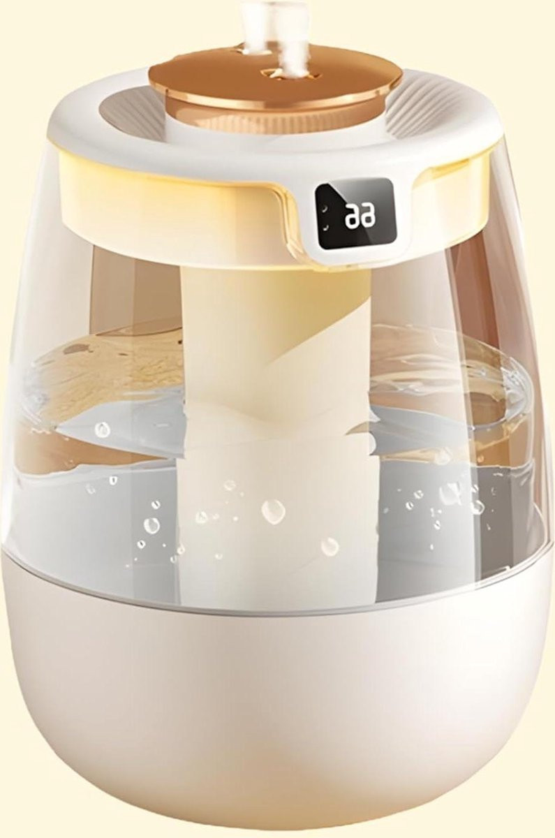 Stille USB-luchtbevochtiger met dubbele sproeier en nachtlichtfunctie, LCD-display, wit, 2200 ml